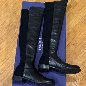 Stuart Weitzman Black Leather Knee-High Boots. 100% calf leather and 100% fabric